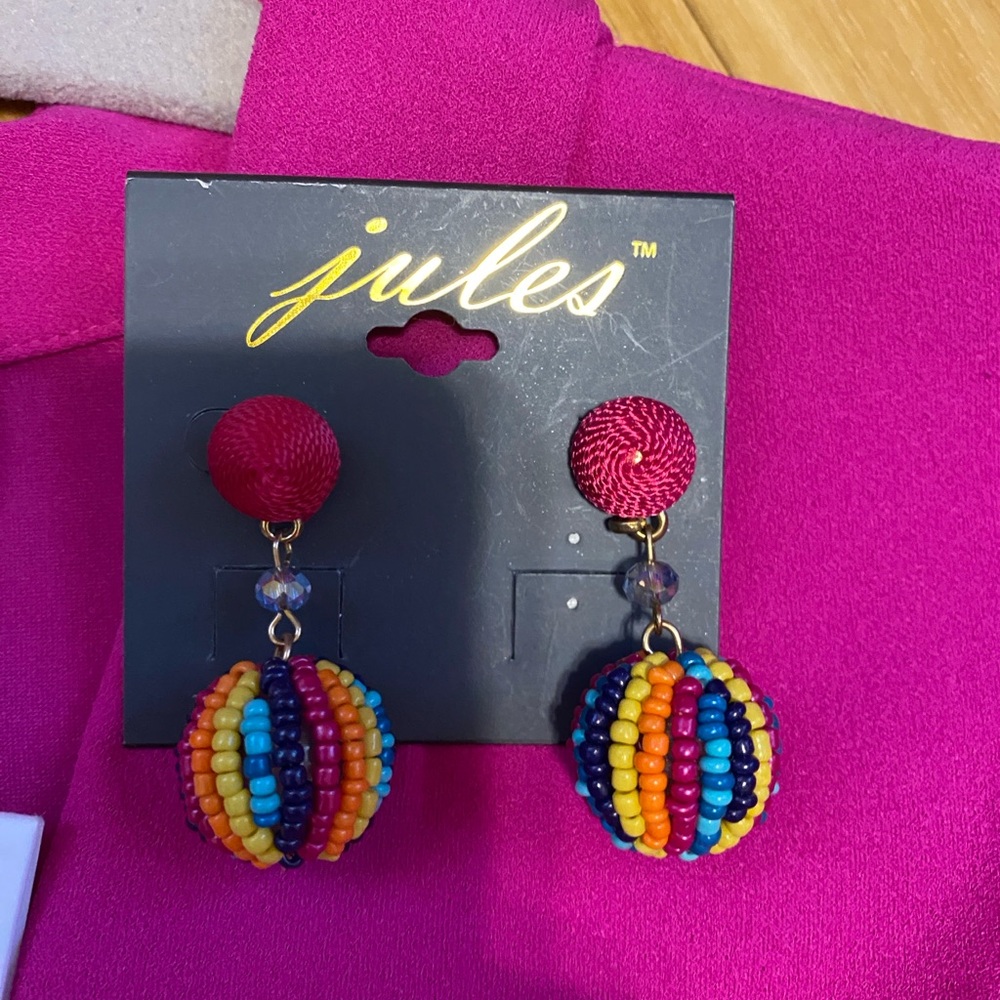 Gibson Latimer Fuchsia Midi Dress; size Large; earrings FREE - Picture 3 of 5